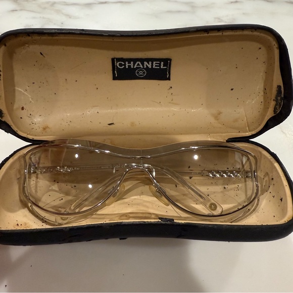 Vintage Chanel Wrap-around Silver Sunglasses Smoke Cracked Lens Y2K - Picture 9 of 9